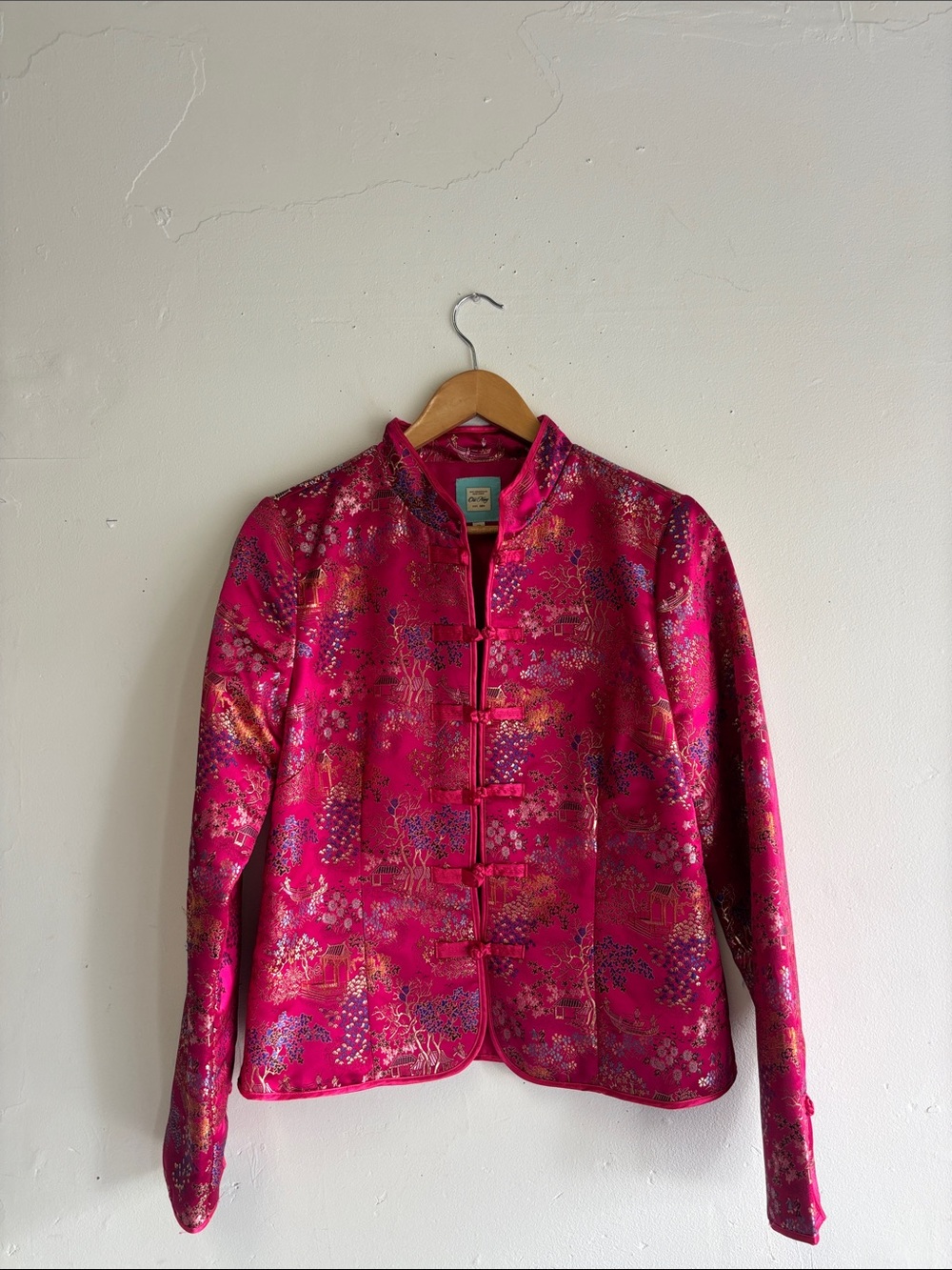 Y2K Vintage Mandarin Collar Brocade Jacket - Fuchsia - Picture 3 of 10